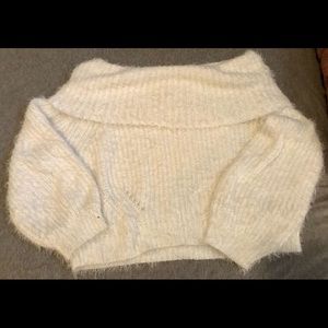 Off the shoulder white sweater